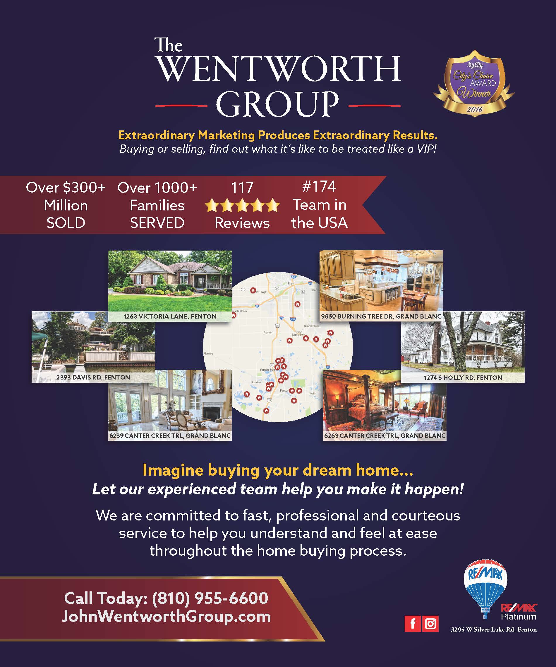 An advertisement for the wentworth group shows a map of houses